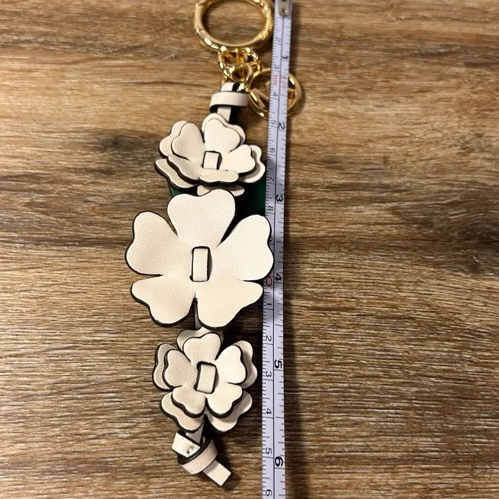 NWOT Michael Kors Stacked Flower Women Bag Charm Keyfob Light Cream